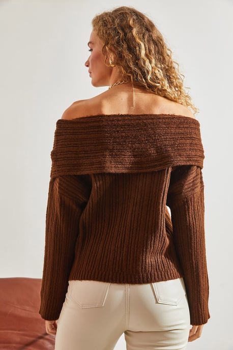 Schulterfreier gerippter Strickpullover - Image 5