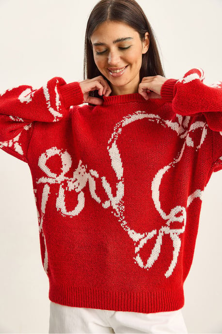 Oversized Rundhals Bedruckter Strickpullover - Image 1