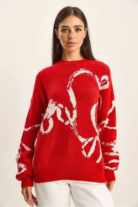 Oversized Rundhals Bedruckter Strickpullover - Image 2