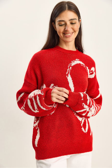 Oversized Rundhals Bedruckter Strickpullover - Image 3