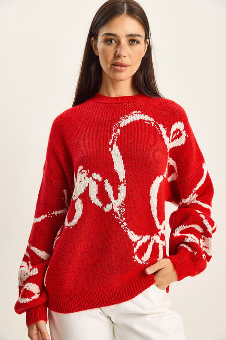 Oversized Rundhals Bedruckter Strickpullover - Image 4