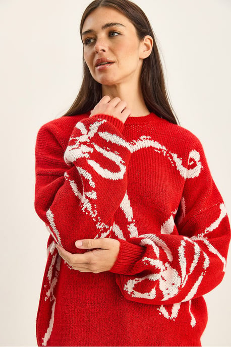 Oversized Rundhals Bedruckter Strickpullover - Image 5