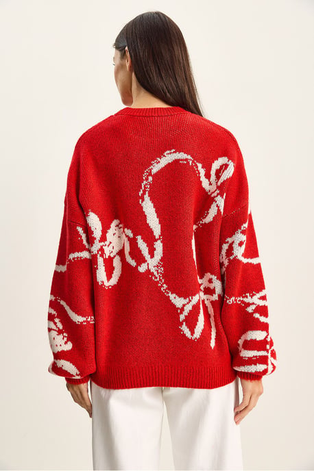 Oversized Rundhals Bedruckter Strickpullover - Image 6