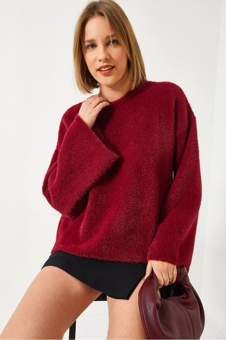 Oversized Rundhalsausschnitt Pullover mit Kunstfell-Detail - Image 1