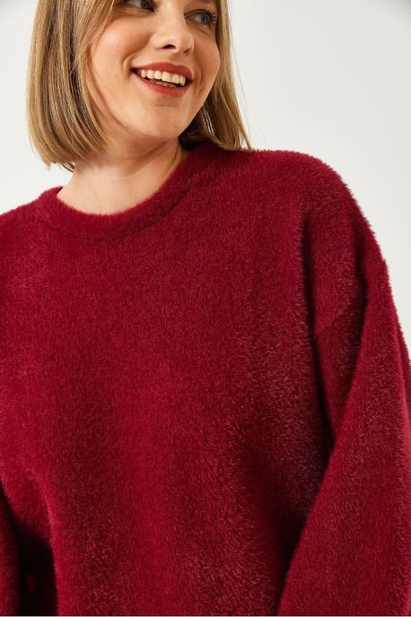 Oversized Rundhalsausschnitt Pullover mit Kunstfell-Detail - Image 3