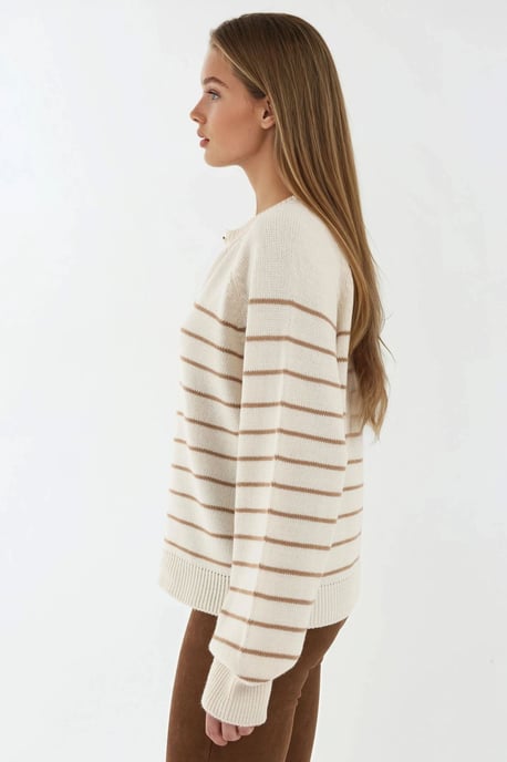 Knopf Detaillierter Gestreifter Lockerer Pullover - Image 2