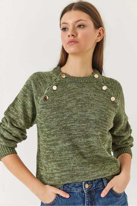 Strickpullover mit Rundhalsausschnitt und Knöpfen - Image 2