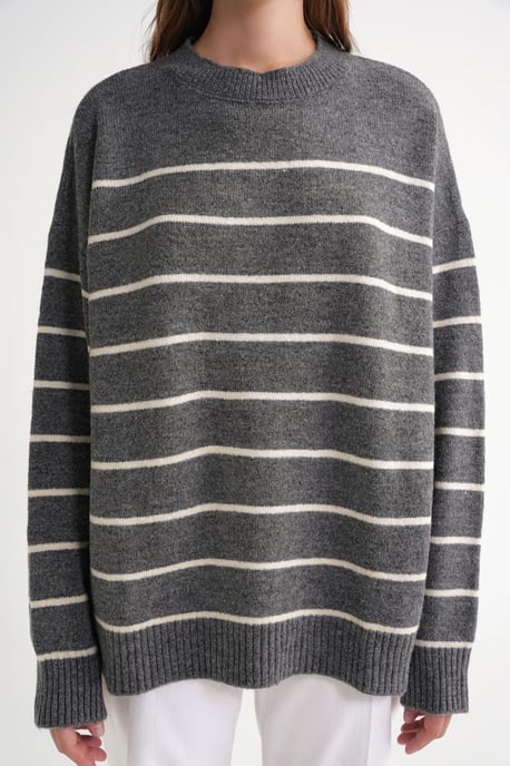 Gestreifter Rundhals Relaxed Strickpullover - Image 5