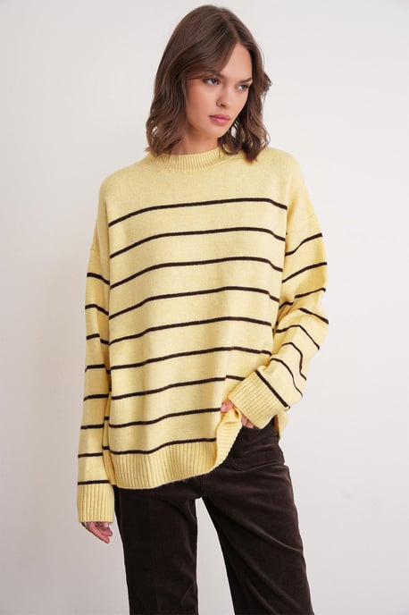 Gestreifter Rundhals Relaxed Strickpullover - Image 1