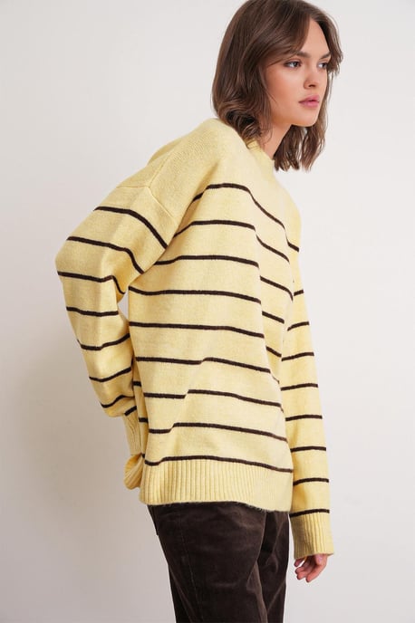 Gestreifter Rundhals Relaxed Strickpullover - Image 4