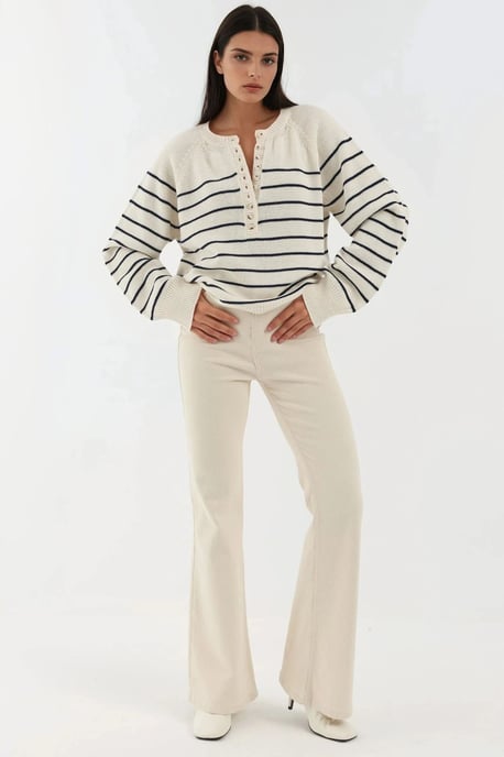 Knopf Detail Streifen Lockere Passform Pullover - Image 4