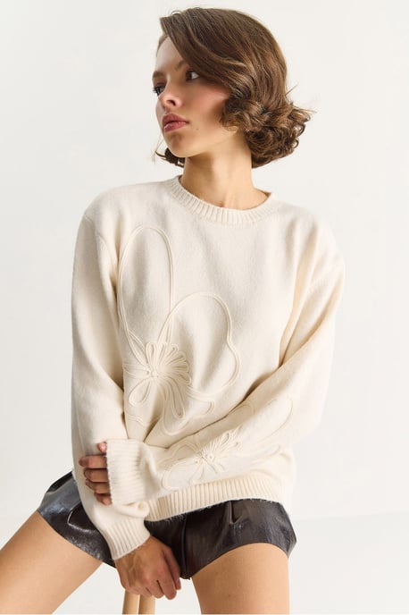 Rundhals gestickter Strickpullover - Image 3