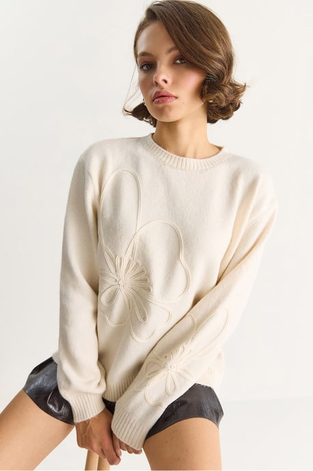 Rundhals gestickter Strickpullover - Image 4