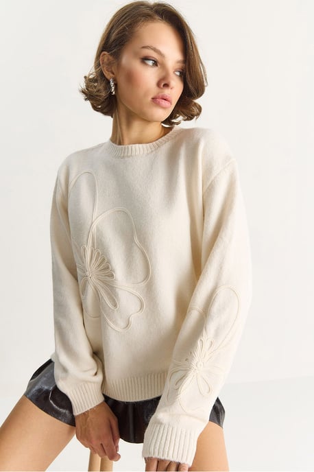 Rundhals gestickter Strickpullover - Image 6
