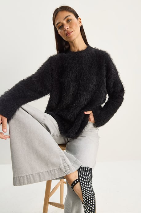 Bianco Lucci strukturierter Strickpullover - Schwarz - Image 2