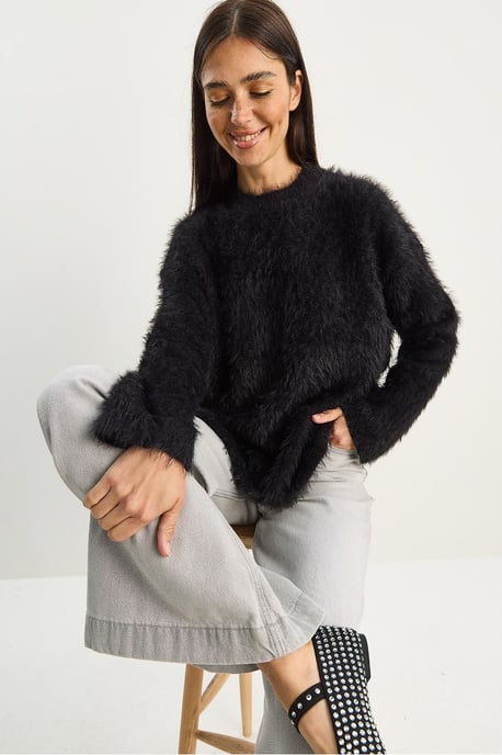 Bianco Lucci strukturierter Strickpullover - Schwarz - Image 3