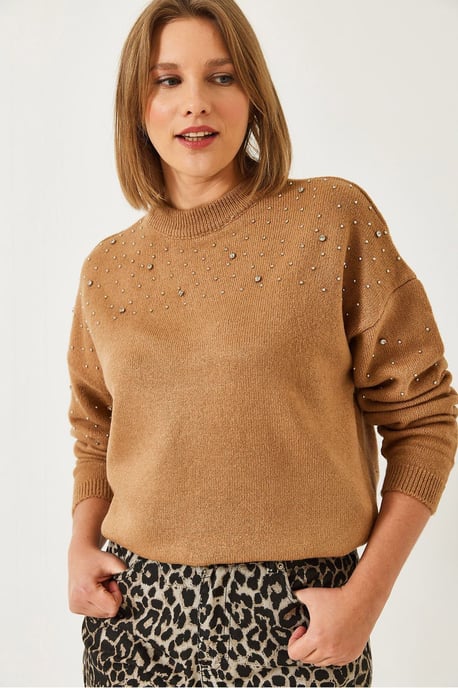 Strukturiertes besticktes Rundhals-Knitsweatshirt - Image 3