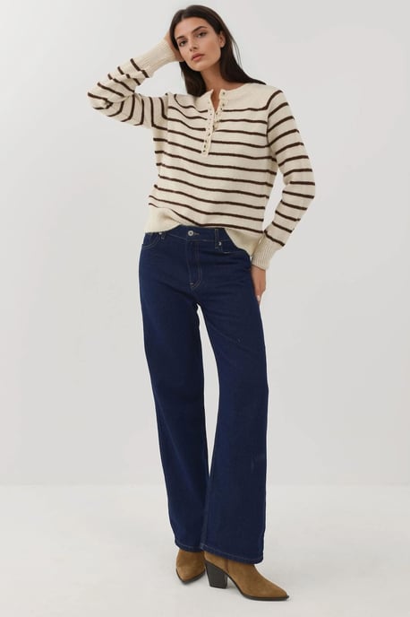 Gestreifter Pullover mit Knopfkrause - Image 2
