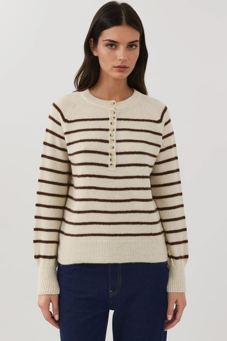 Gestreifter Pullover mit Knopfkrause - Image 4