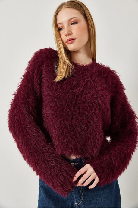Strukturierter Kurzpullover mit Plüschdetails - Image 3
