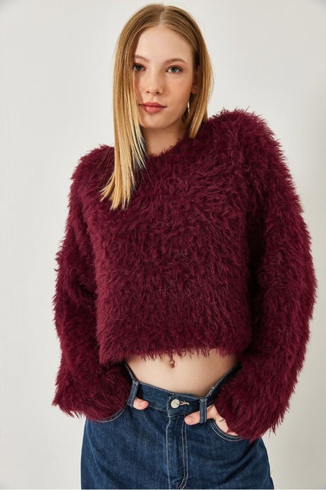 Strukturierter Kurzpullover mit Plüschdetails - Image 4