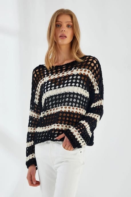 Dicker strukturierter gestreifter Oversize-Strickpullover - Image 1