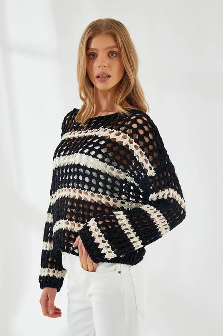 Dicker strukturierter gestreifter Oversize-Strickpullover - Image 2