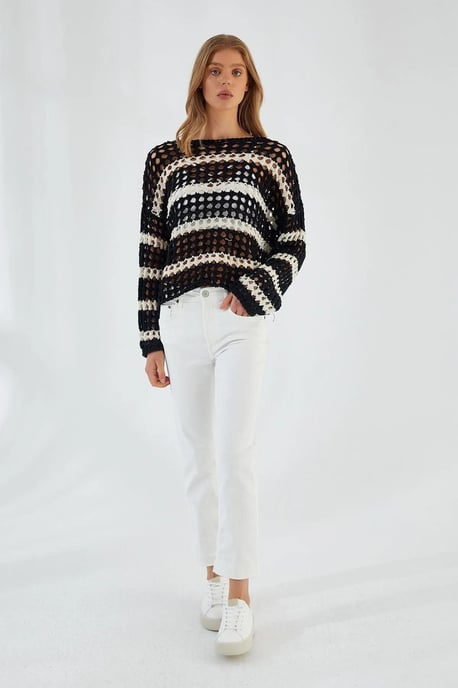 Dicker strukturierter gestreifter Oversize-Strickpullover - Image 3