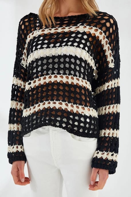 Dicker strukturierter gestreifter Oversize-Strickpullover - Image 4