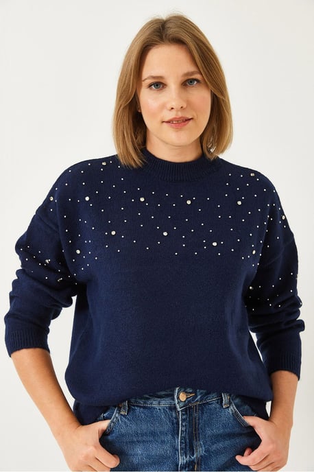 Strukturiertes besticktes Rundhals-Knitsweatshirt - Image 2