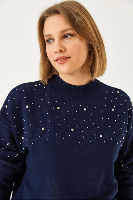 Strukturiertes besticktes Rundhals-Knitsweatshirt - Image 3