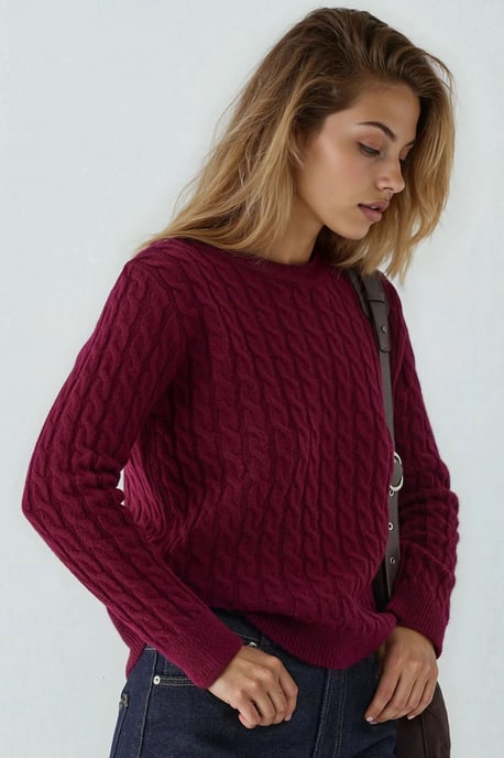 Dicker Haarzopf-Strickpullover mit Rundhals - Image 2