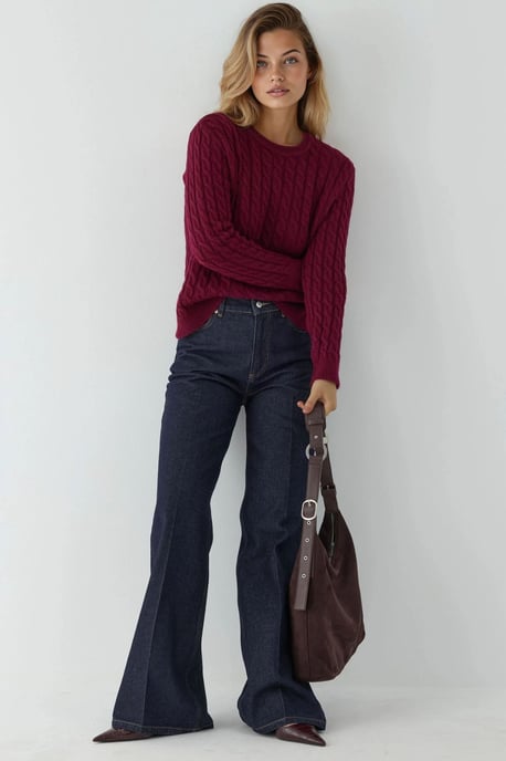 Dicker Haarzopf-Strickpullover mit Rundhals - Image 4