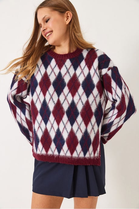 Crew-Neck-Pullover mit Schlitz im Baklava-Muster - Image 3