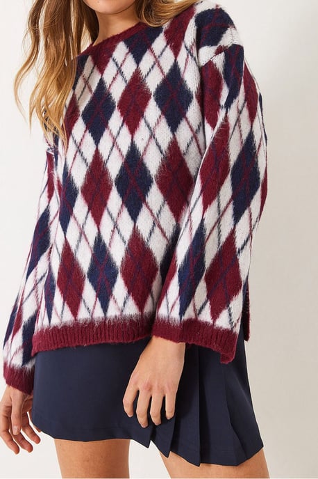Crew-Neck-Pullover mit Schlitz im Baklava-Muster - Image 4