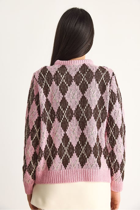 Damen Strickpullover mit Rundhalsausschnitt und Diamantmuster - Image 6