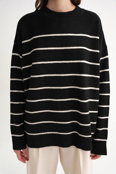 Gestreifter Rundhalsausschnitt Relaxed Strickpullover - Image 5