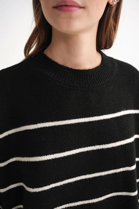 Gestreifter Rundhalsausschnitt Relaxed Strickpullover - Image 6