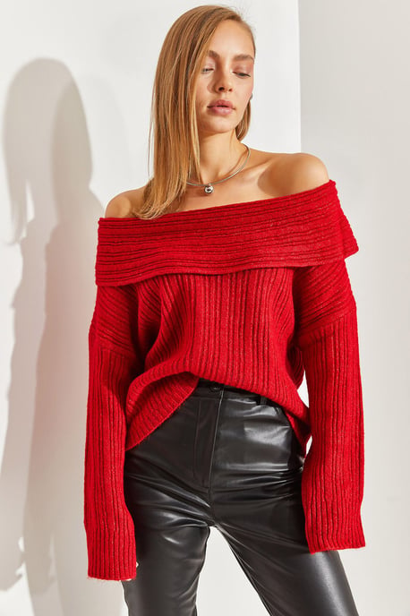 Schulterfreier gerippter Strickpullover - Image 3