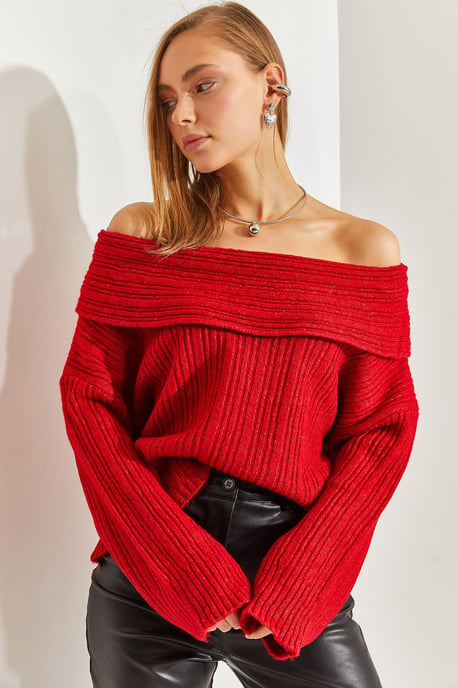Schulterfreier gerippter Strickpullover - Image 4