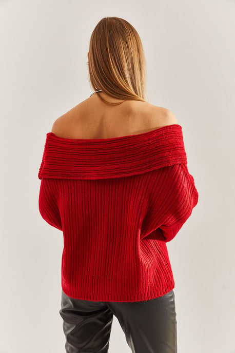 Schulterfreier gerippter Strickpullover - Image 5