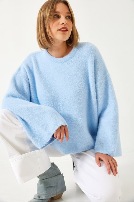 Oversized Rundhalsausschnitt Pullover mit Kunstfell-Detail - Image 2