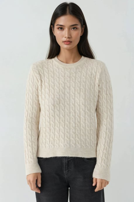Dicker Haarglanz-Zopfstrickpullover mit Rundhalsausschnitt - Image 1
