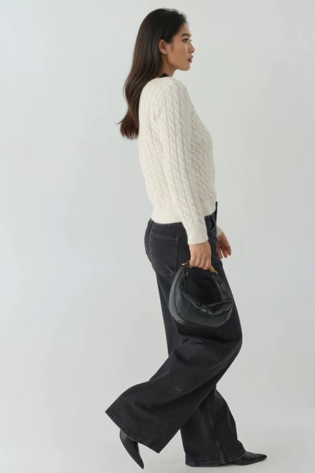 Dicker Haarglanz-Zopfstrickpullover mit Rundhalsausschnitt - Image 4