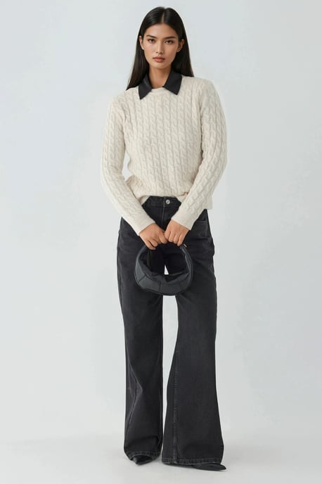 Dicker Haarglanz-Zopfstrickpullover mit Rundhalsausschnitt - Image 5