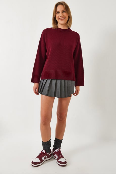 Lässiger Fit Rundhals-Rippstrickpullover - Image 1