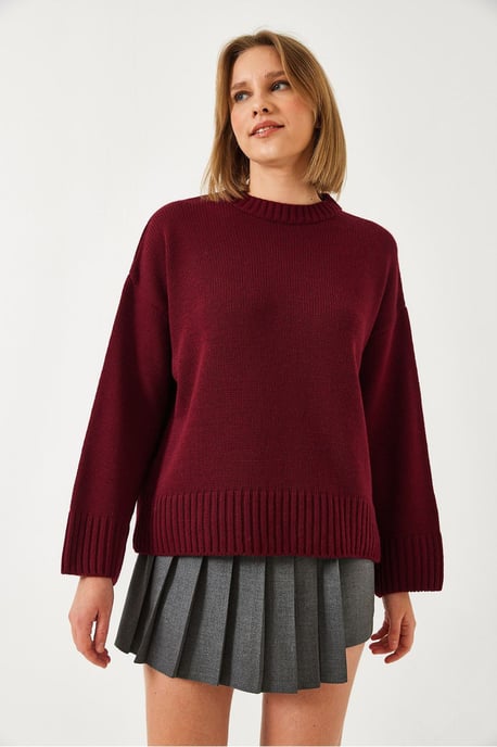 Lässiger Fit Rundhals-Rippstrickpullover - Image 2