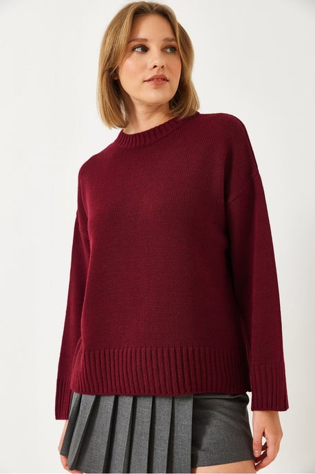 Lässiger Fit Rundhals-Rippstrickpullover - Image 3