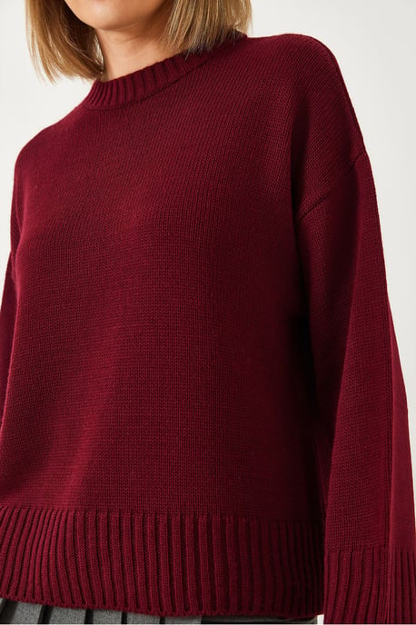 Lässiger Fit Rundhals-Rippstrickpullover - Image 4