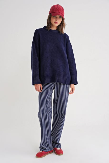 Übergroßer gerippter Strickpullover mit Rundhalsausschnitt - Image 2